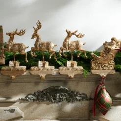 Raz Imports Raz 10.5" Gold Santa and Reindeer Stocking Holders 4511661 Best