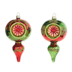 Raz Imports Raz 5" Green and Red Finial Reflector Glass Christmas Ornament 4320017 Best