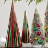 Raz Imports Raz 14" Green and Red Ribbed Glass Christmas Trees Set of 2 4424654