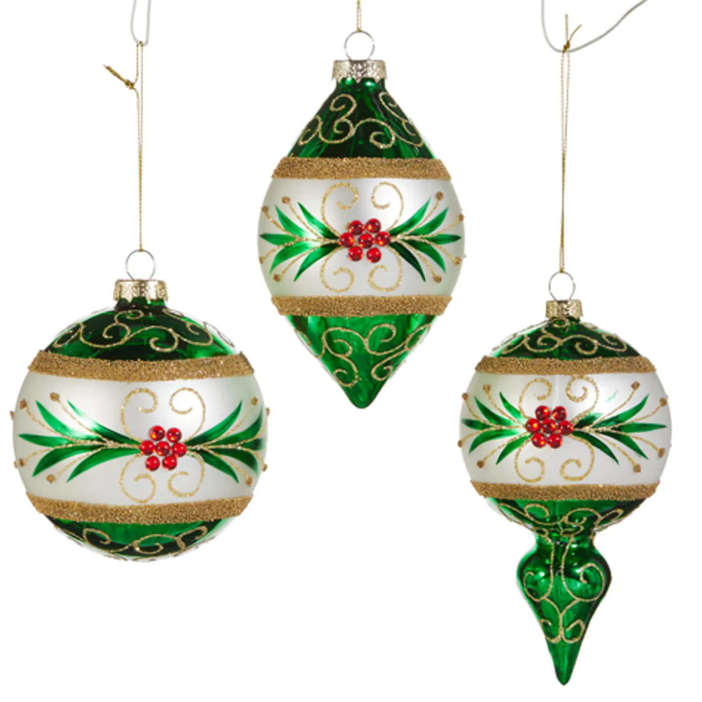 Raz Imports Raz 4" Green and White Embellished Glass Christmas Ornament 4524847 Sale