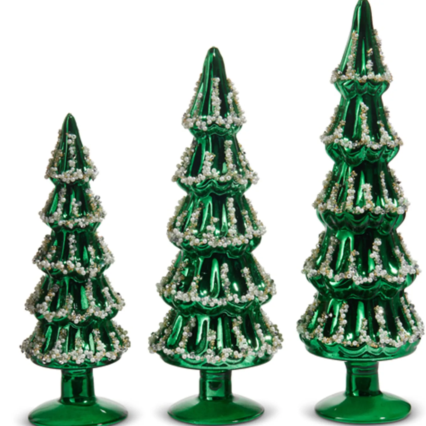 Raz Imports Raz 13.5" Green Beaded Glass Christmas Tree Figures Set of 3 4533307 Hot