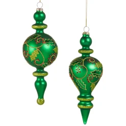 Raz Imports Raz 7.5" Green Holly Pattern Finial Glass Christmas Ornament 4524882 Outlet