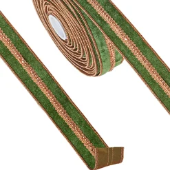 Raz Imports Raz 1.5" Green Velvet Christmas Ribbon with Gold Jewels R4227719 New