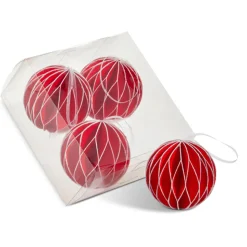 Raz Imports Raz 3.5" Honeycomb Red and White Glitter Paper Ball Christmas Ornaments Set of 4 4516742