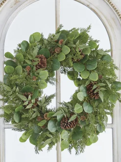 Raz Imports Raz 27" Iced Mixed Greenery, eucalyptus and Pinecone Christmas Wreath W4102617 Outlet