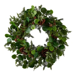 Raz Imports Raz 27" Iced Mixed Greenery, eucalyptus and Pinecone Christmas Wreath W4102617 Outlet