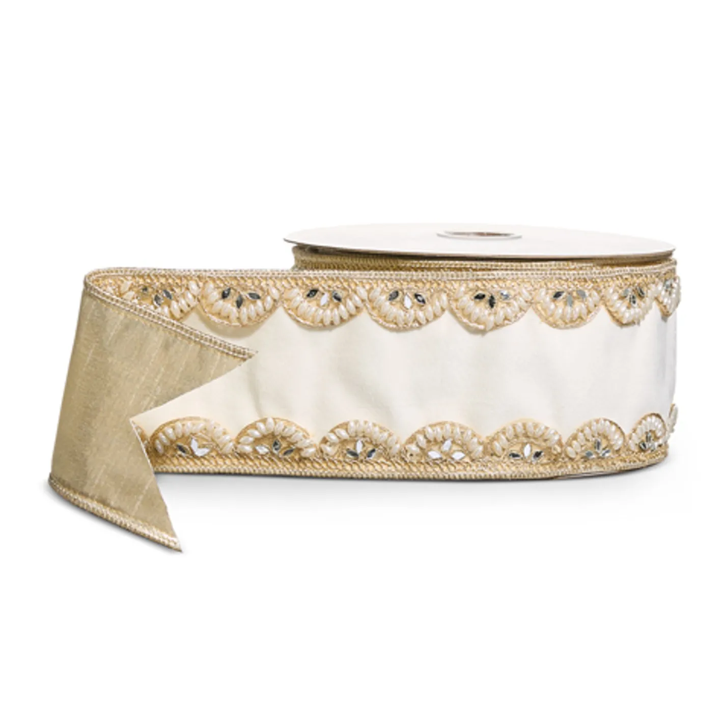 Raz Imports Raz 4" Ivory Velvet Beaded Wired Christmas Ribbon R4527797 Clearance