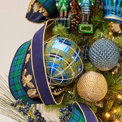 Raz Imports Raz 6" Large Blue and Green Plaid Glitter Ball Christmas Ornament 4432727 New