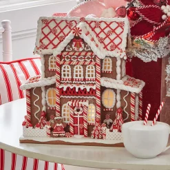 Raz Imports Raz 13" Large Lighted Peppermint Gingerbread Christmas House 4316276 Sale
