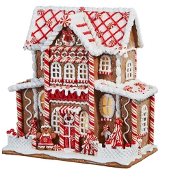 Raz Imports Raz 13" Large Lighted Peppermint Gingerbread Christmas House 4316276 Sale