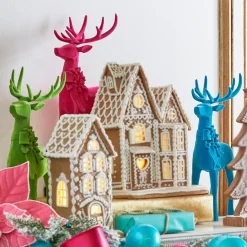 Raz Imports Raz 14" Large Pink, Green, or Blue Flocked Deer Christmas Figure 4512253 Sale