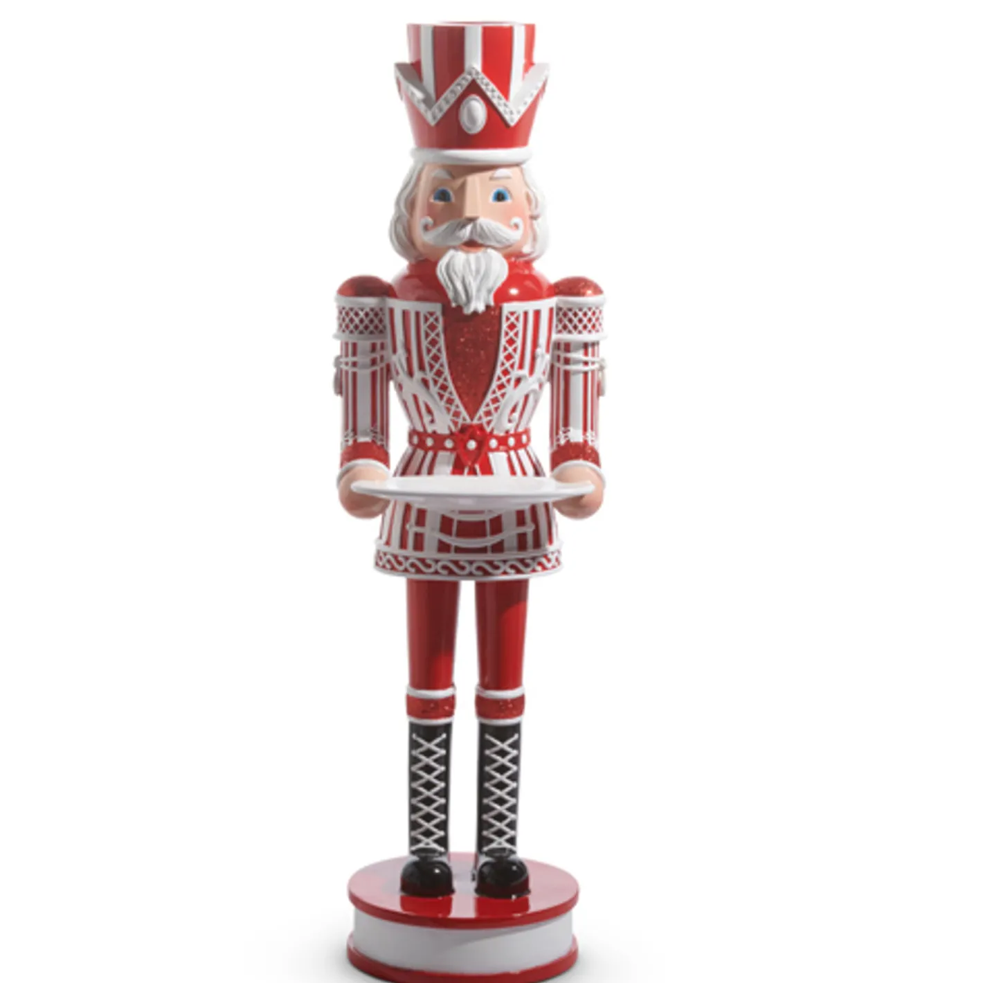 Raz Imports Raz 36" Large Red and White Christmas Peppermint Nutcracker with Serving Tray 4401602 Clearance