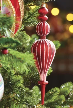 Raz Imports Raz 11.5" Large Red Ribbed Finial Glass Christmas Ornament 4222920