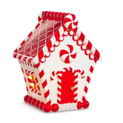 Raz Imports Raz 16" LED Lighted Red and White Peppermint Large Gingerbread House 4510467