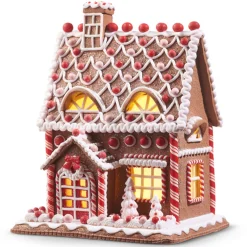 Raz Imports Raz 12" Lighted Realistic Pink and Red Christmas Gingerbread House 4316086