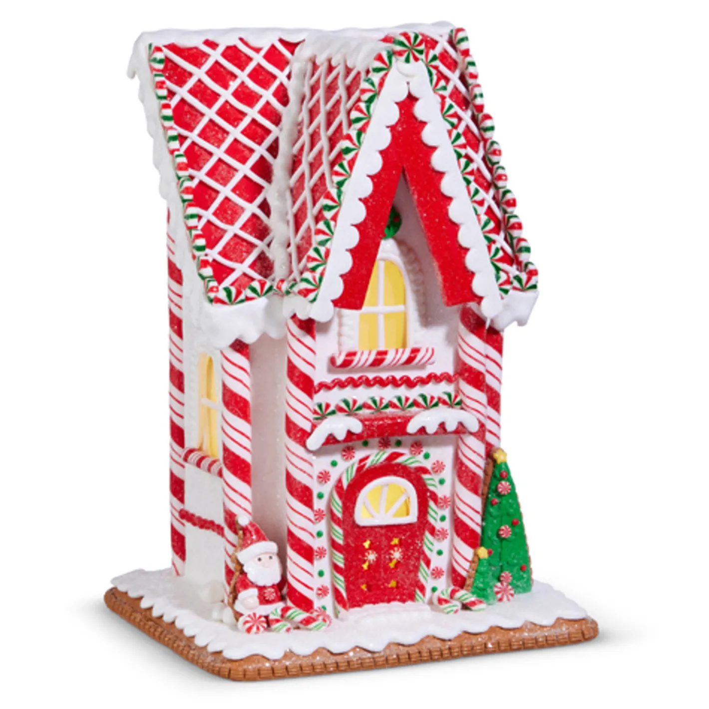Raz Imports Raz 12.75" Lighted Red and White Candy Cane Gingerbread House Christmas Decoration 4416432 Clearance