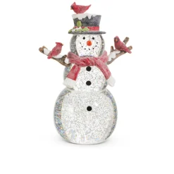 Raz Imports Raz 12" Lighted Snowman with Silver Swirling Glitter Water Globe Lantern 4519206 New