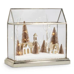 Raz Imports Raz 12.75" Lighted Snowy Village Terrarium Christmas Decoration 4415619 New