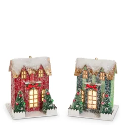 Raz Imports Raz 4" Lighted Striped Paper House Christmas Ornament Set of 2 4512531 Best