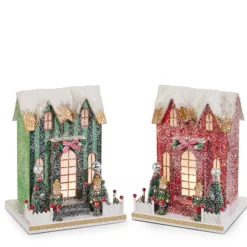 Raz Imports Raz 10.5" Lighted Striped Paper Christmas Houses 4512529 New