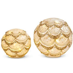 Raz Imports Raz 8" Lighted White and Gold Pearls Glass Orbs Christmas Decoration 4533309 Clearance