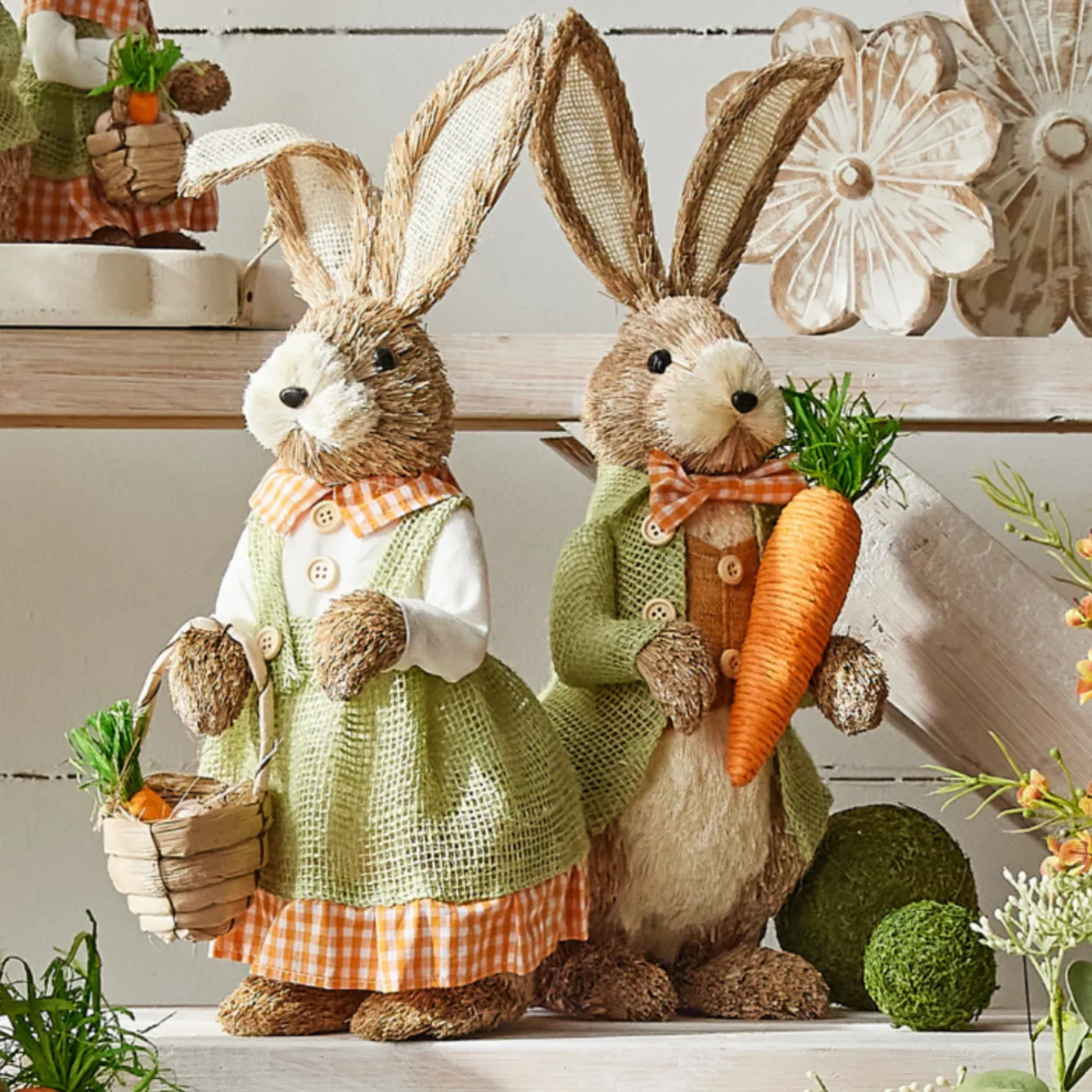 Raz Imports Raz 11" Mr. and Mrs. Carrot Patch Bunny Easter Figure Set of 2 4403414 Discount
