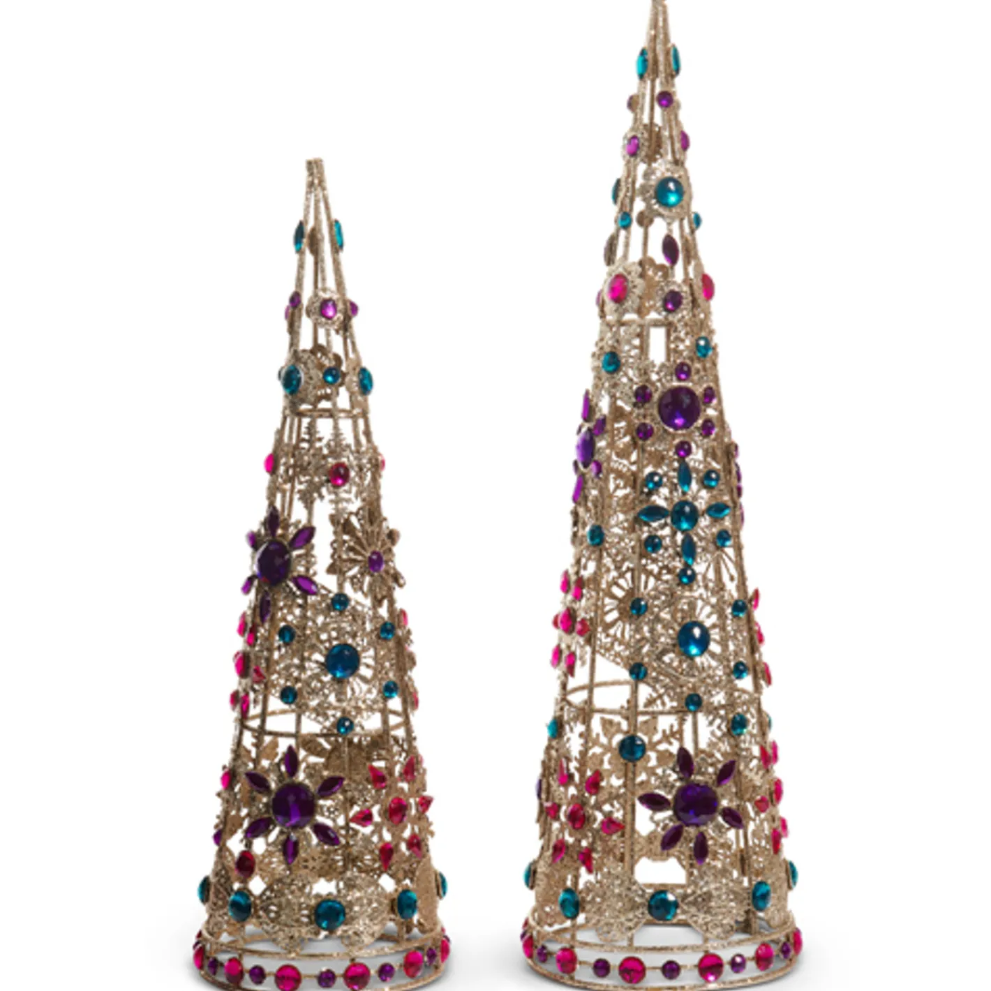 Raz Imports Raz 18" Multicolor Jeweled Brooch Cone Christmas Trees Set of 2 4513511 Clearance