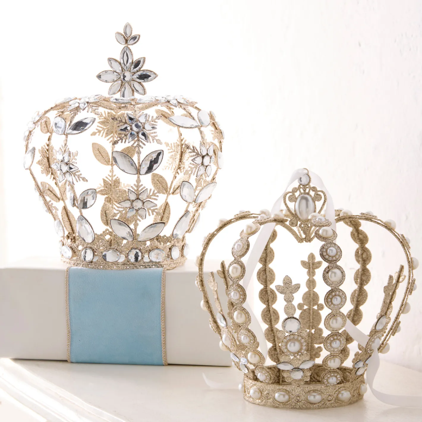 Raz Imports Raz 8" or 9.5" Champagne Glitter Jeweled Crown Christmas Decoration New