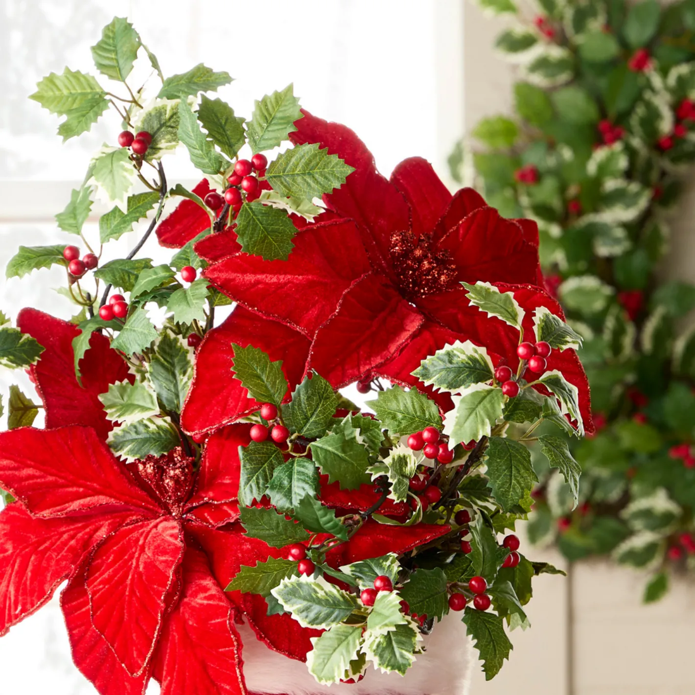 Raz Imports Raz 32.5" or 45" Mixed Holly Branch Christmas Tree Pick Hot