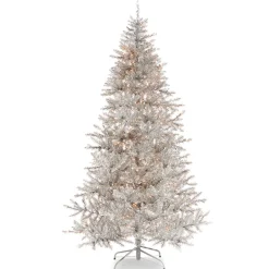 Raz Imports Raz 7.5' or 9' Silver Tinsel Christmas Tree with Forever Lit Clear Lights Sale