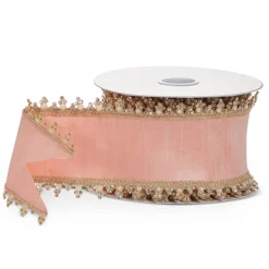 Raz Imports Raz 4" Pale Pink and Gold Jewel Edge Wired Christmas Ribbon R4571878 Clearance