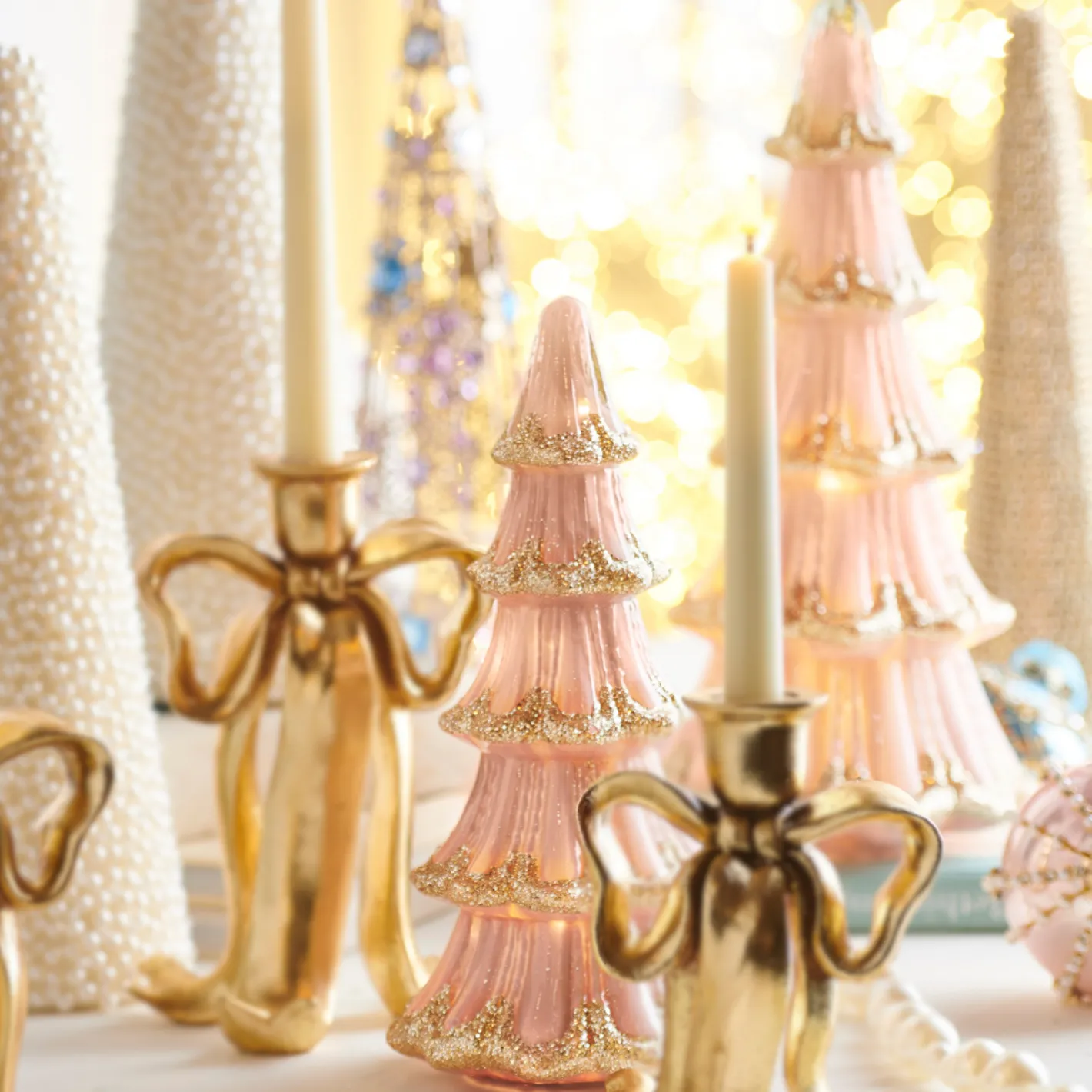 Raz Imports Raz 14.5" Pink and Gold Lighted Christmas Trees Decoration Set of 2 4516731