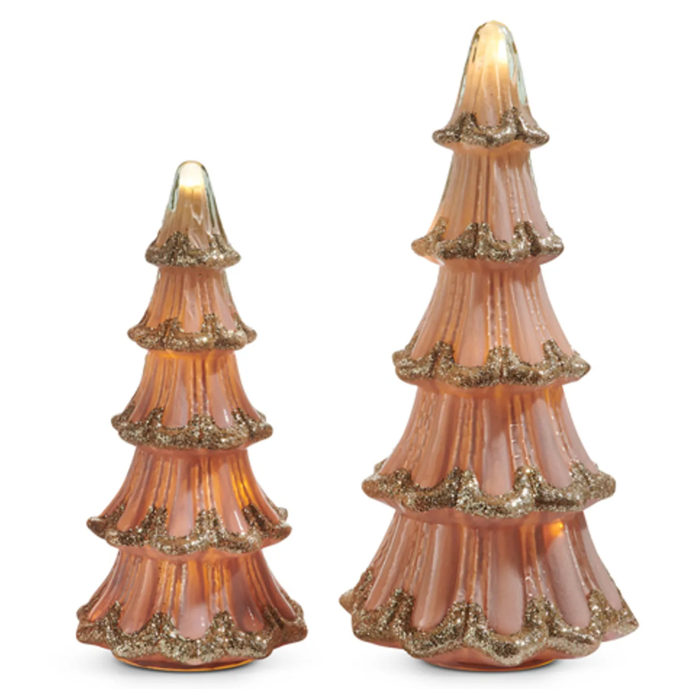 Raz Imports Raz 14.5" Pink and Gold Lighted Christmas Trees Decoration Set of 2 4516731