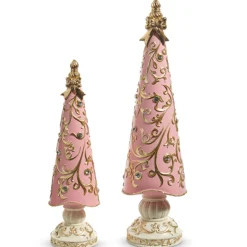 Raz Imports Raz 17" Pink and Gold Scroll Pattern Christmas Tree Figures Set of 2 4511621 New