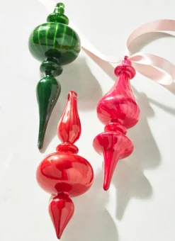 Raz Imports Raz 9.75" Pink, Red, or Green Blown Glass Finial Christmas Ornament 4322881