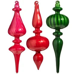 Raz Imports Raz 9.75" Pink, Red, or Green Blown Glass Finial Christmas Ornament 4322881