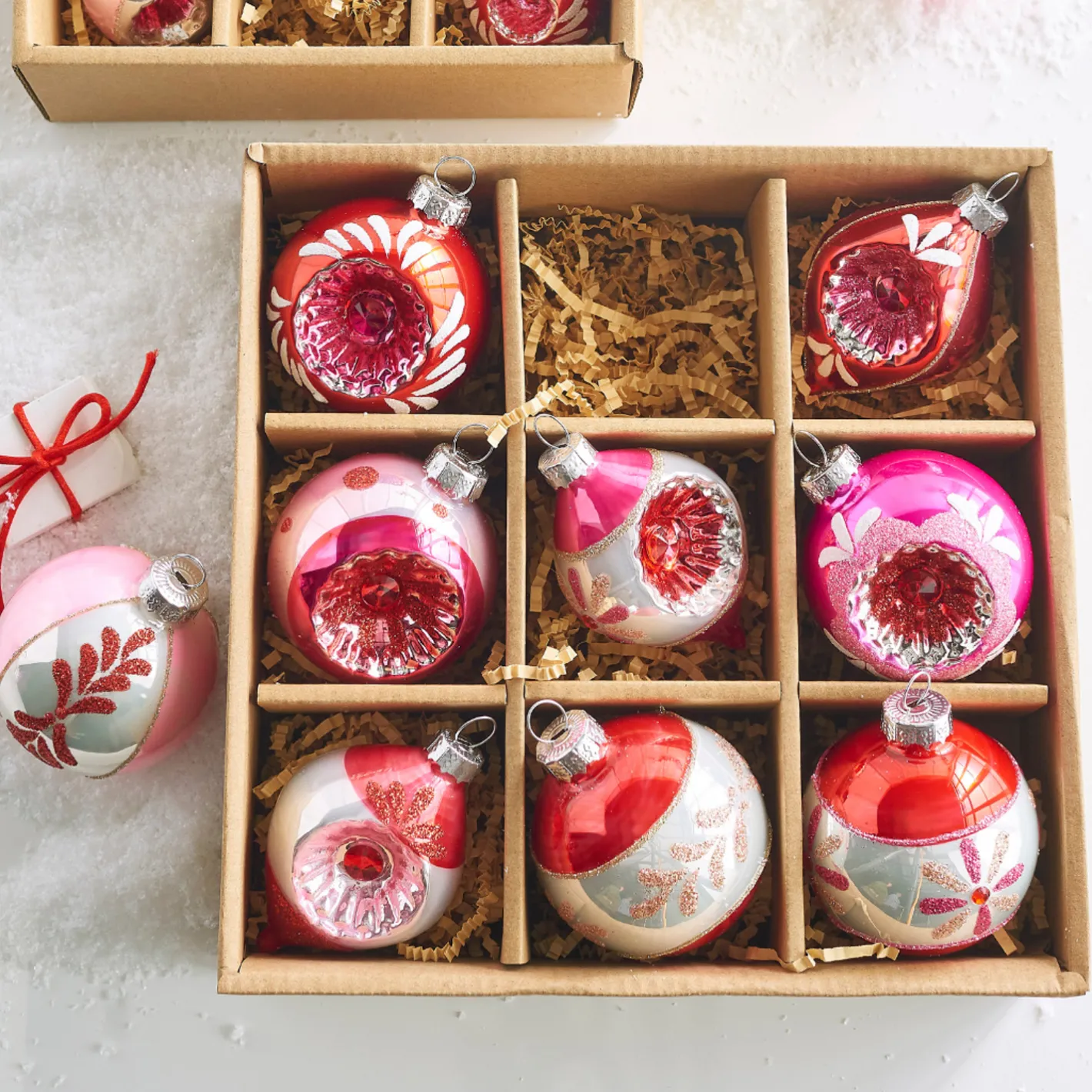 Raz Imports Raz 3" Pink Vintage Glass Christmas Ornaments Box of 9 4422850 Outlet