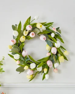 Raz Imports Raz 22" Pink, White and Yellow Tulip Spring Wreath W4541794 Sale