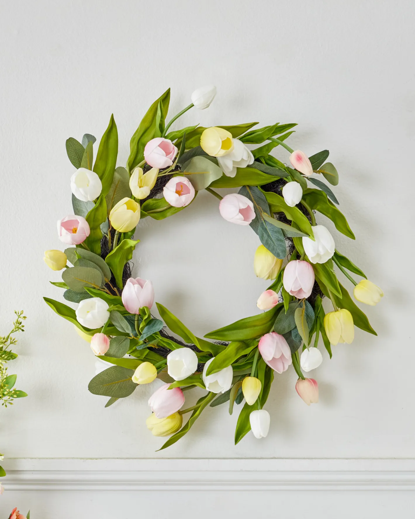 Raz Imports Raz 22" Pink, White and Yellow Tulip Spring Wreath W4541794 Sale