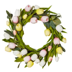 Raz Imports Raz 22" Pink, White and Yellow Tulip Spring Wreath W4541794 Sale