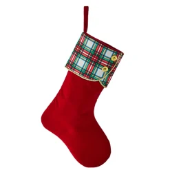 Raz Imports Raz 19" Plaid and Velvet Christmas Stocking 4216306