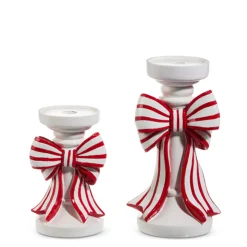 Raz Imports Raz 10" Red & White Striped Bow Christmas Pillar or Taper Candle Holder 4512233 Online