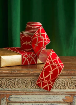 Raz Imports Raz 4" Red and Gold Patterned Wired Christmas Ribbon R4327721 Discount