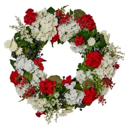 Raz Imports Raz 24" Red and White Geranium Patriotic Wreath W4502078 Outlet