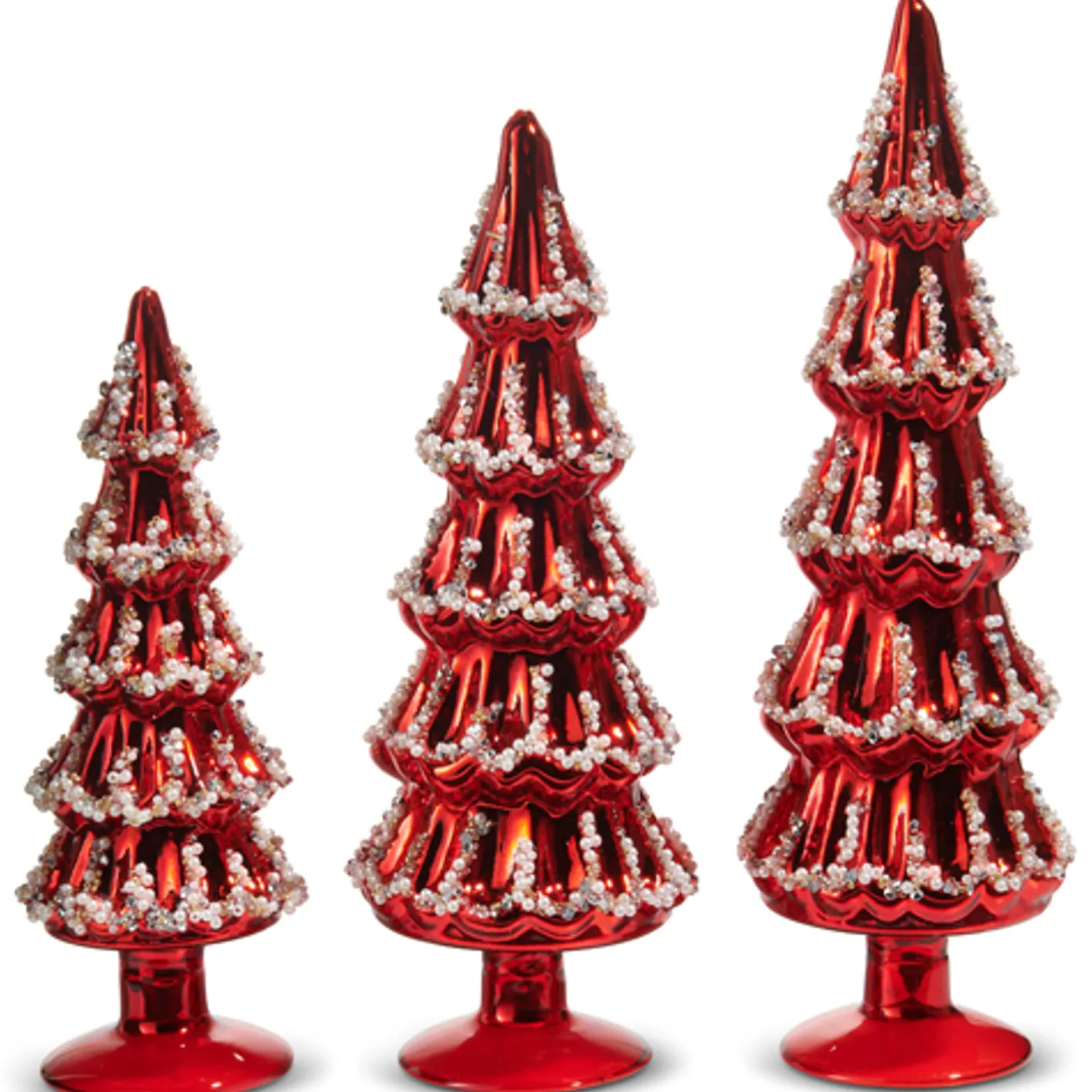 Raz Imports Raz 13.5" Red Beaded Glass Christmas Tree Figures Set of 3 4533306 Sale