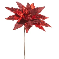 Raz Imports Raz 19" Red Beaded Large Poinsettia Christmas Tree Pick F4448004 Clearance