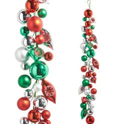 Raz Imports Raz 4' Red, Green and Silver Vintage Ball Ornament Christmas Garland G4432700 Clearance