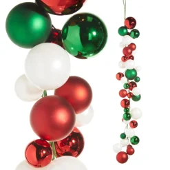 Raz Imports Raz 4' Red, Green, and White Ball Garland G4332703 Sale