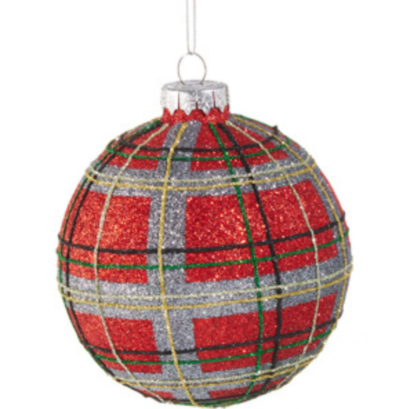 Raz Imports Raz 4" Red or Green Plaid Glitter Ball Glass Christmas Ornament 4520907 Discount