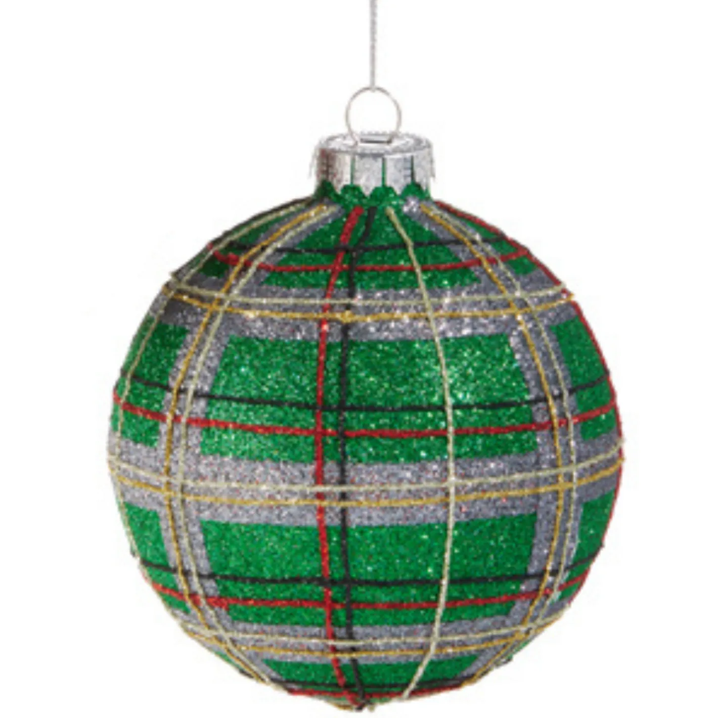 Raz Imports Raz 4" Red or Green Plaid Glitter Ball Glass Christmas Ornament 4520907 Discount